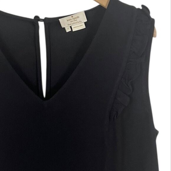 Kate Spade Black V-Neck Sleeveless Ruffle Knit Tank Top Size 2 - Picture 4 of 6